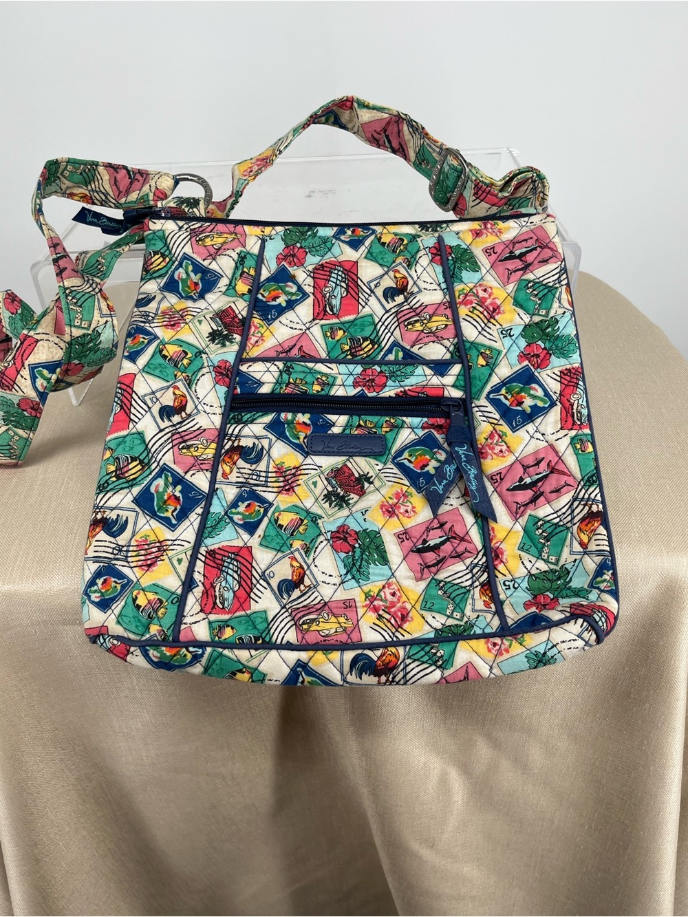 Vera Bradley Tropical Patchwork Quilted Crossbody in Pink, Green, Yellow & Blue